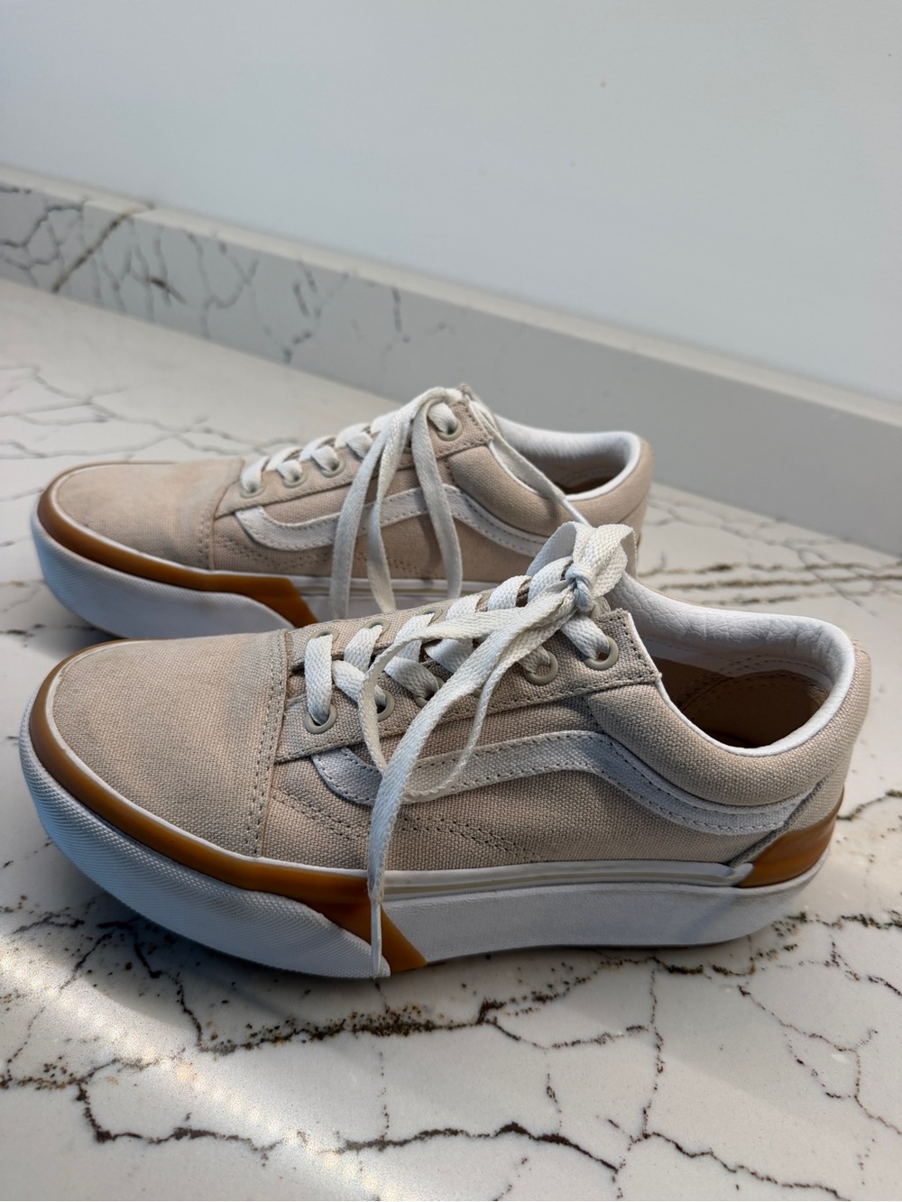 Vans Beige Canvas Low-Top Sneakers with Gum Accents